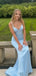 Sleek Baby Blue Satin Spaghetti Strap Mermaid Gown for Formal Evening Events,OLP1889