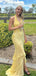 Pretty Yellow Halter Prom Dress Tiered Lace Mermaid Backless Chiffon Formal Gown,OLP1880