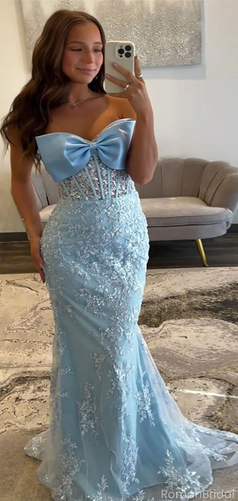 Unique Blue Applique Sweetheart Mermaid Long Prom Dress Ideas, Evening Party Dresses, OLP1543