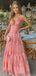 Elegant Pink V-Neck A-Line Long Prom Dress Ideas, Evening Party Dresses, OLP1494
