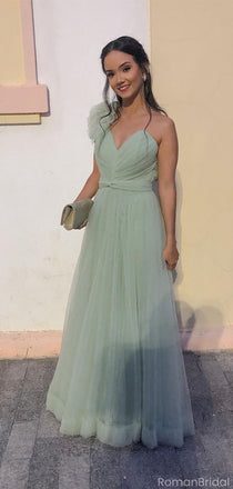 Popular Floral Green V-Neck A-Line Sleeveless Long Prom Dress Ideas, Evening Party Dresses, OLP1323
