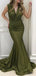 Elegant Green V-Neck Mermaid Long Prom Dress Ideas, Evening Party Dresses, OLP1272