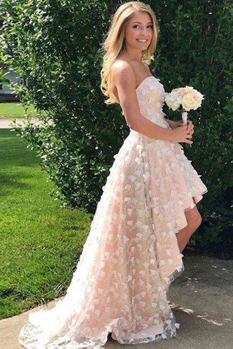 Elegant Pink Floral Sweetheart A-Line Long Prom Dress Ideas, Evening Party Dresses, OLP1631