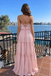 Fancy Pink Ruffled Empire Waist Prom Dress Sleeveless V-Neck Tiered Chiffon Maxi Gown,OLP1829