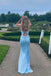 Sleek Baby Blue Satin Spaghetti Strap Mermaid Gown for Formal Evening Events,OLP1889