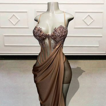 Sexy Glod Spaghetti Strap Mermaid Long Prom Dress Ideas, Evening Party Dresses, OLP1312