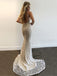 Sexy White V-Neck Mermaid Long Prom Dress Ideas, Evening Party Dresses, OLP1616