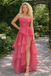 Vibrant Hot Pink Chiffon Prom Gown Tiered Ruffle High Low Strapless Party Dress,OLP1913