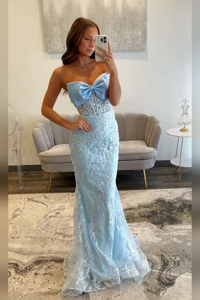 Unique Blue Applique Sweetheart Mermaid Long Prom Dress Ideas, Evening Party Dresses, OLP1543