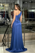 One-Shoulder Royal Blue Pleated Slit Draped Evening Dress For Prom,OLP2219