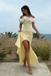 Modern Yellow Off-the-Shoulder Prom Gown White Organza Ruffle Trim,OLP2007