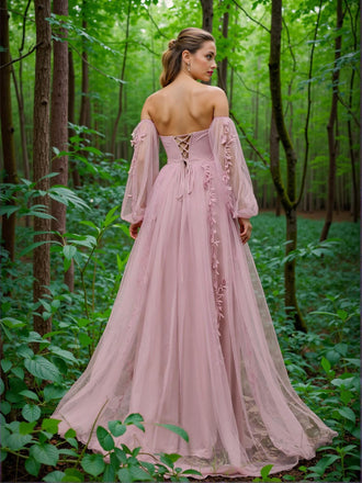 Sexy Pink Sweetheart Floral A-Line Long Prom Dress Ideas, Evening Party Dresses, OLP1298