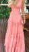 Elegant Pink V-Neck A-Line Long Prom Dress Ideas, Evening Party Dresses, OLP1494