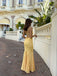 Pretty Yellow Jacquard Mermaid Prom Dress Elegant Square Neck Sleeveless Gown,OLP1814