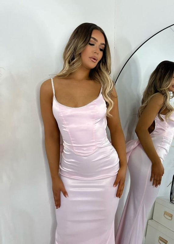 Elegant Pink Spaghetti Strap Mermaid Long Prom Dress Ideas, Evening Party Dresses, OLP1465