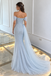 Fancy Light Blue Off-Shoulder Beaded Tulle Mermaid Prom Dress,OLP2473