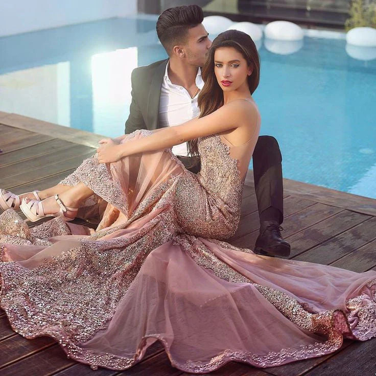 Sexy Pink Halter Mermaid Long Prom Dress Ideas, Evening Party Dresses, OLP1534