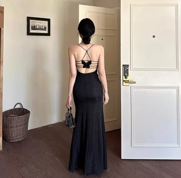 Sexy Black Spaghetti Strap Mermaid Side Slit Lace Long Prom Dress Ideas, Evening Party Dresses , OLP1216