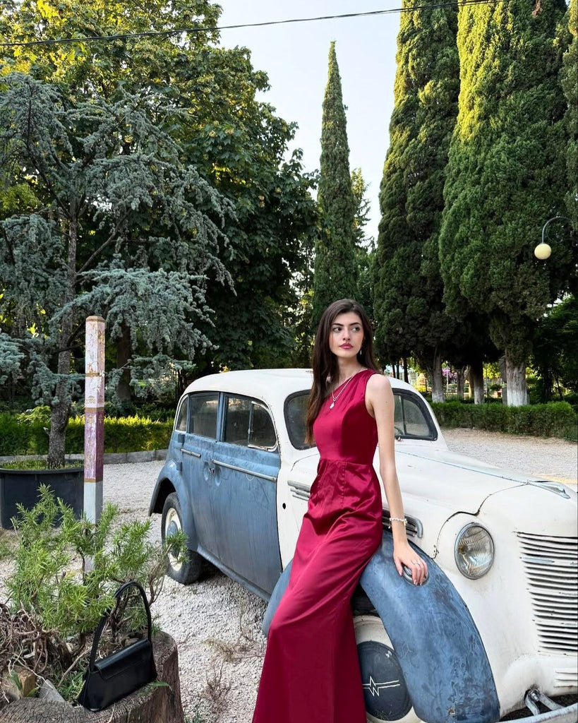 Elegant Silk Satin One Shoulder Prom Dress Sleeveless Slim Fit Floor Length Evening Gown, OLP1705