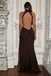Sophisticated Chocolate Brown Prom Dress Halter Neck Cut Out Ruched Jersey,OLP1983