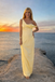 Elegant Yellow Satin Prom Gown One Shoulder Ruched Long Summer Dress,OLP1925