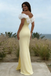 Modern Yellow Off-the-Shoulder Prom Gown White Organza Ruffle Trim,OLP2007