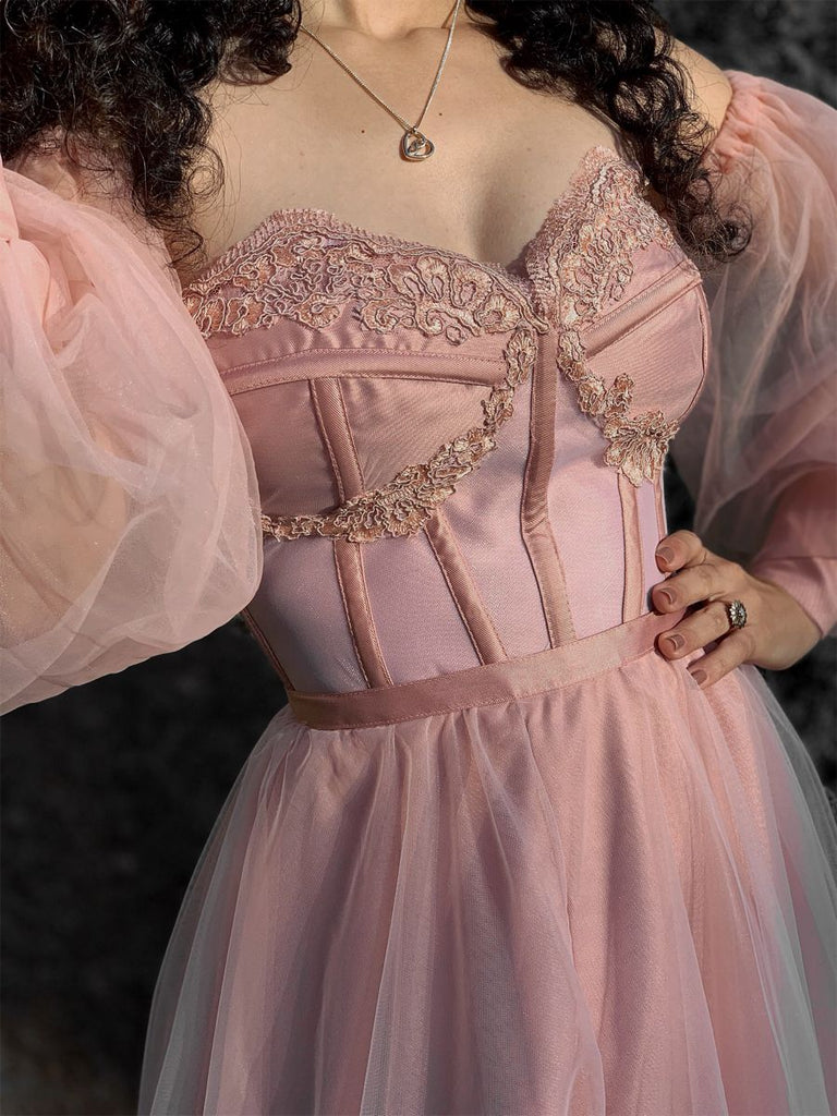 Elegant Pink Off-Shoulder A-Line Long Prom Dress Ideas, Evening Party Dresses, OLP1565