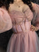 Elegant Pink Off-Shoulder A-Line Long Prom Dress Ideas, Evening Party Dresses, OLP1565