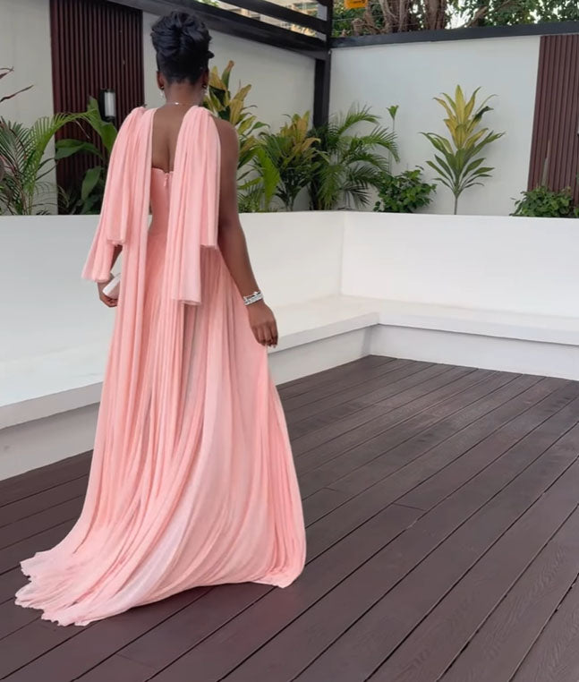 Popular Pink V-Neck A-Line Long Prom Dress Ideas, Evening Party Dresses, OLP1451