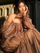Elegant Brown Long Sleeve A-Line Long Prom Dress Ideas, Evening Party Dresses, OLP1671