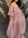 Elegant Pink Off-Shoulder A-Line Long Prom Dress Ideas, Evening Party Dresses, OLP1565