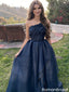 Fancy One Shoulder Navy Blue Prom Dress Pleated Bodice Satin Ball Gown Tiered Skirt,OLP2061
