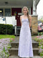 Pretty Lavender Floral Print A-Line Prom Dress Ruched Bust Straps,OLP2108