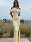 Modern Yellow Off-the-Shoulder Prom Gown White Organza Ruffle Trim,OLP2007