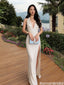 Sexy Ivory Deep V Neck Halter Sequin Prom Dress High Slit Glitter Fabric,OLP1940
