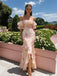 Beautiful Pink Floral Print Chiffon Prom Gown Puff Sleeve Off-Shoulder Ruffle Hem,OLP1970