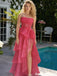 Vibrant Hot Pink Chiffon Prom Gown Tiered Ruffle High Low Strapless Party Dress,OLP1913