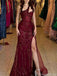 Shiny Red One-Shoulder Mermaid Long Prom Dress Ideas, Evening Party Dresses, OLP1657