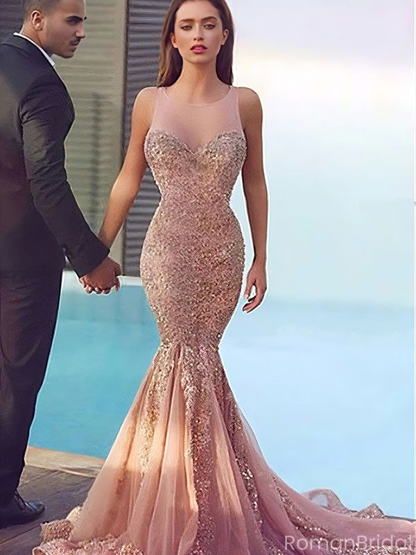 Sexy Pink Halter Mermaid Long Prom Dress Ideas, Evening Party Dresses, OLP1534