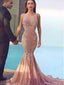 Sexy Pink Halter Mermaid Long Prom Dress Ideas, Evening Party Dresses, OLP1534