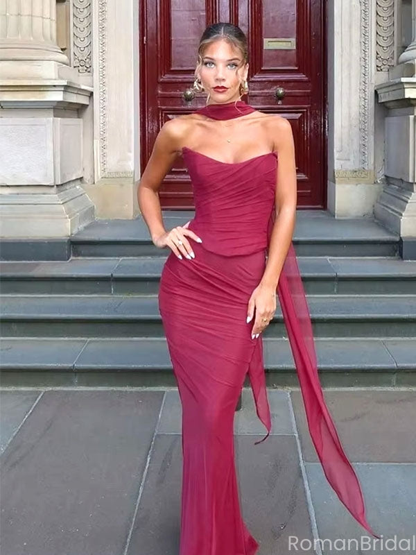 Sexy Burgundy Sweetheart Mermaid Long Prom Dress Ideas, Evening Party Dresses, OLP1512