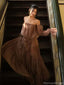Elegant Brown Long Sleeve A-Line Long Prom Dress Ideas, Evening Party Dresses, OLP1671