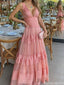 Elegant Pink V-Neck A-Line Long Prom Dress Ideas, Evening Party Dresses, OLP1494