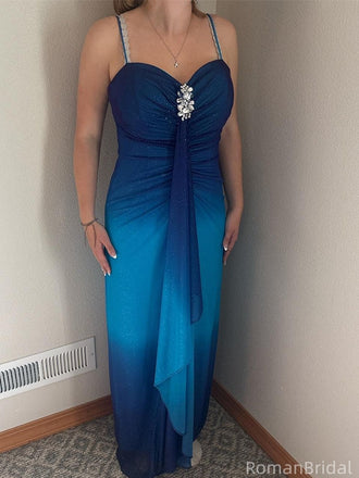 Unique Blue Spaghetti Strap Mermaid Long Prom Dress Ideas, Evening Party Dresses, OLP1365