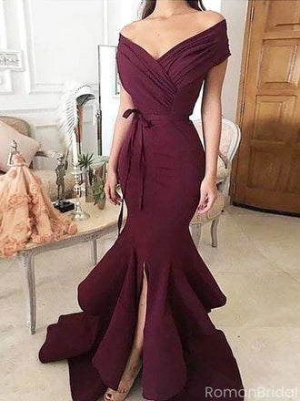 Elegant Red Off-Shoulder Mermaid Long Prom Dress Ideas, Evening Party Dresses, OLP1414