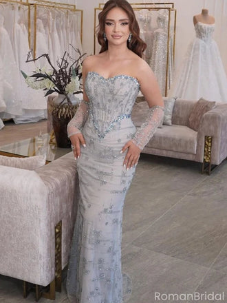 Unique Blue Sequin Sweetheart Sleeveless Mermaid  Long Prom Dress Ideas, Evening Party Dresses, OLP1334