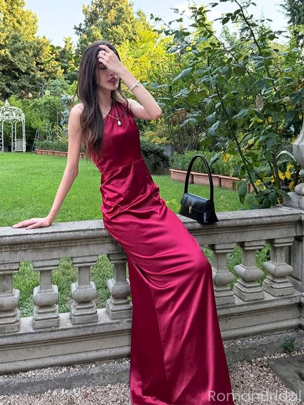 Elegant Silk Satin One Shoulder Prom Dress Sleeveless Slim Fit Floor Length Evening Gown, OLP1705