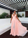 Popular Pink V-Neck A-Line Long Prom Dress Ideas, Evening Party Dresses, OLP1451