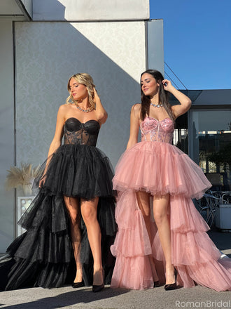 Unique Pink Sweetheart High Low Long Prom Dress Ideas, Evening Party Dresses, OLP1428