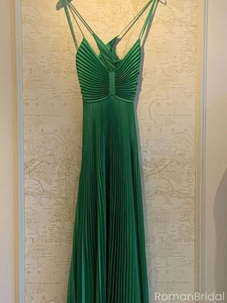 Elegant Green Spaghetti Strap A-Line Long Prom Dress Ideas, Evening Party Dresses, OLP1254